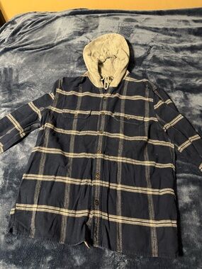 Aeropostale Gray Hooded Flannel-Lined Shirt Jacket